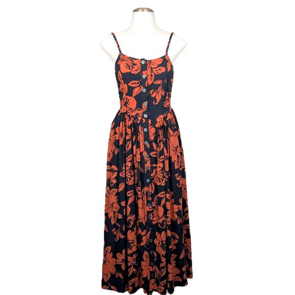 Free People Dresses & Skirts - Free People The Perfect Sundress Small Floral Button Front Midi Brown Black Boho